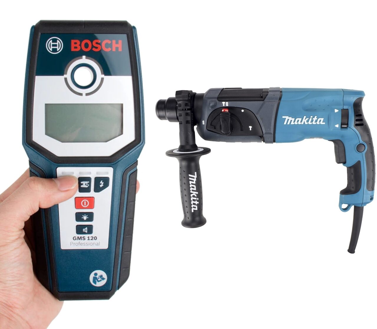 Детектор проводки Bosch + перфоратор Makita 2407